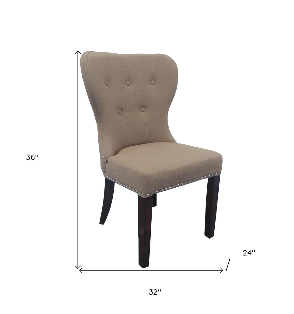 32" Taupe And Dark Brown Linen Tufted Side Chair