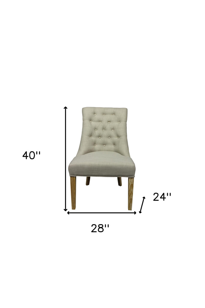 28" Taupe And Natural Upholstered Tufted Side Chair