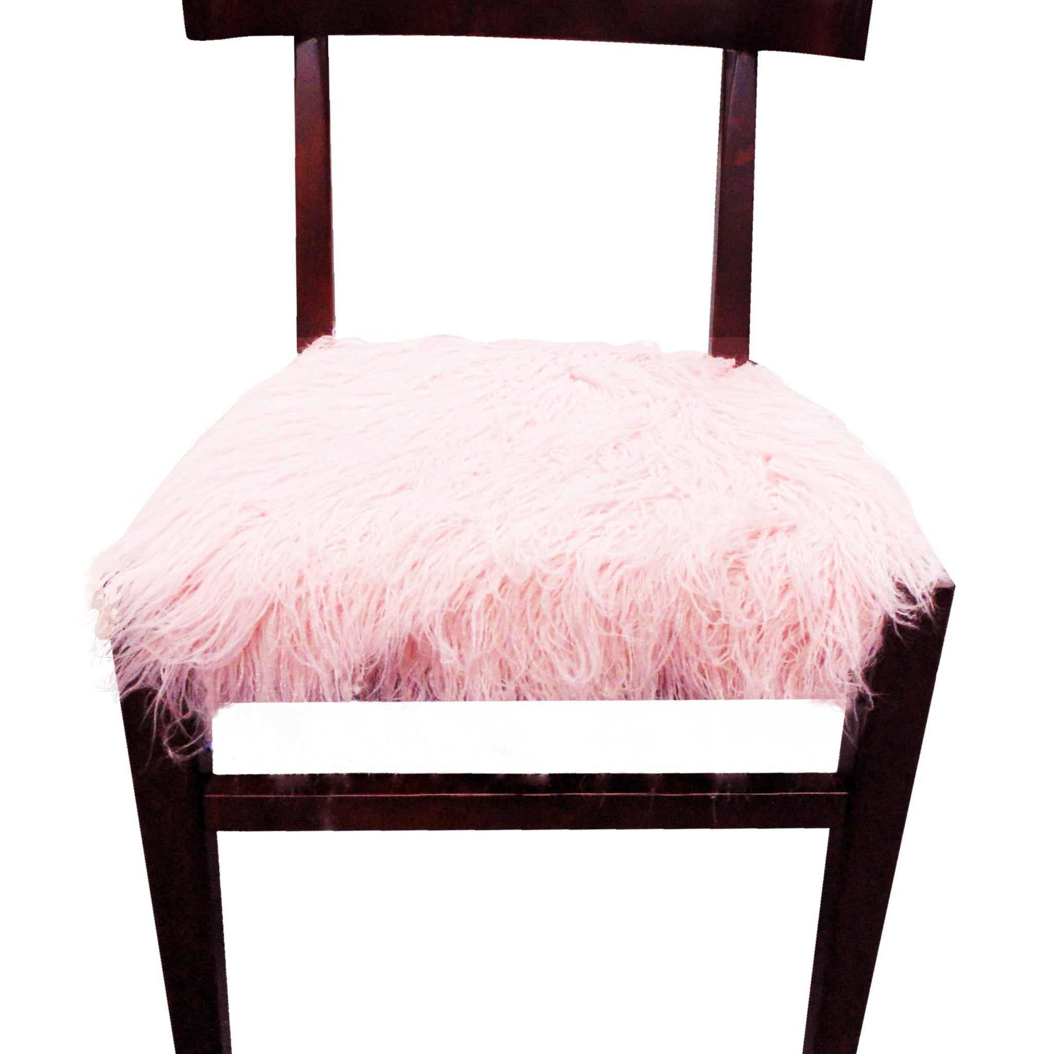 21" Blush Faux Fur And Dark Brown Solid Color Side Chair