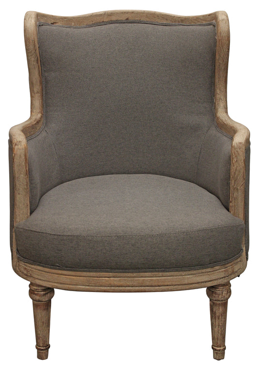 26" Gray Linen And Natural Solid Color Arm Chair