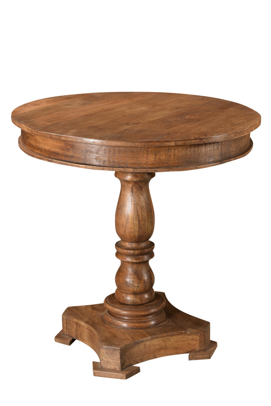 30" Wood Brown Rounded Solid Wood Pedestal Base Dining Table