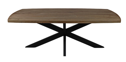 82" Natural And Black Solid Wood And Iron Pedestal Base Dining Table