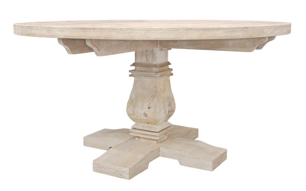 58" Natural Rounded Solid Wood Pedestal Base Dining Table