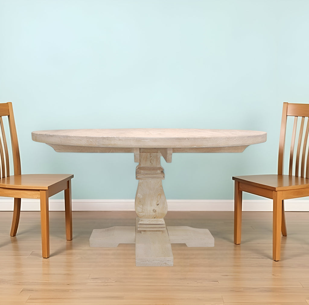 58" Natural Rounded Solid Wood Pedestal Base Dining Table