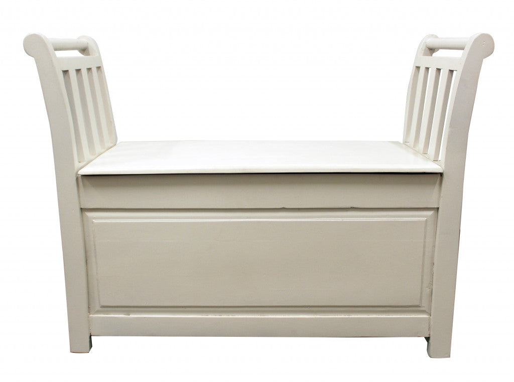 38" White Solid Wood Storage Bench with Flip Top