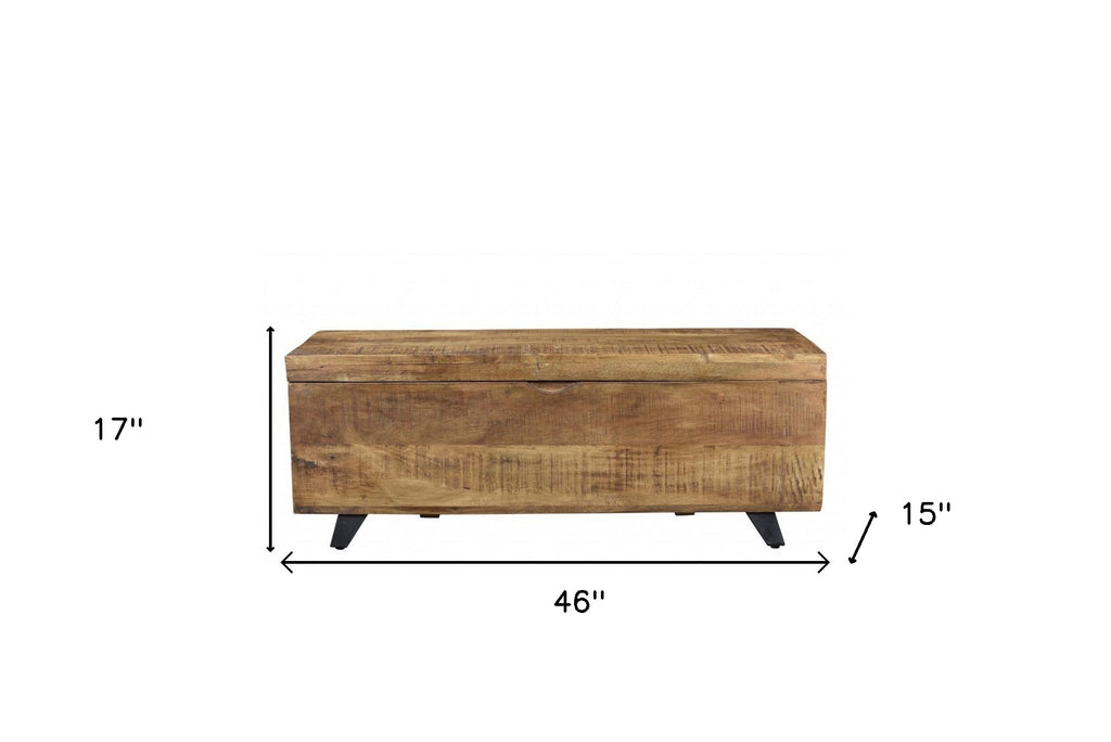 46" Brown and Black Distressed Solid Wood Storage Bench with Flip Top