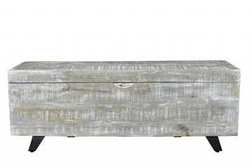 46" Gray and Black Distressed Solid Wood Storage Bench with Flip Top