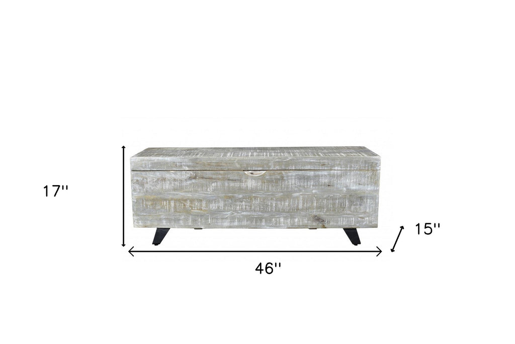 46" Gray and Black Distressed Solid Wood Storage Bench with Flip Top