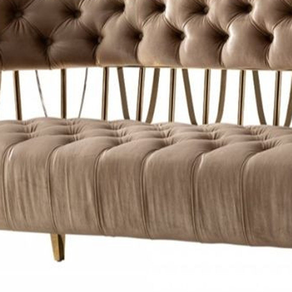 62" Beige And Gold Velvet Loveseat