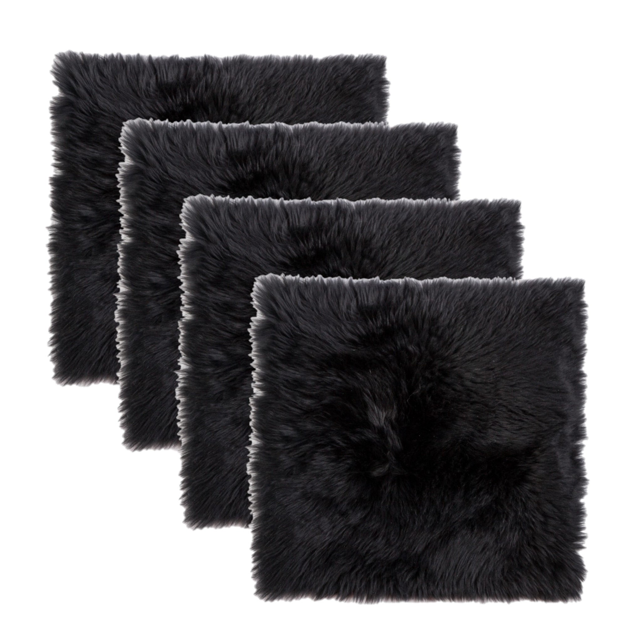 Set Of Four 17" X 17" Black Wool Chair Pads