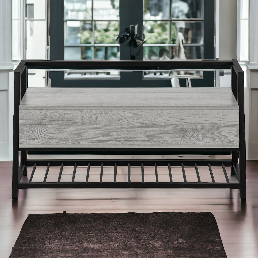 LuxxHomes  42" Gray And Black Bench With Flip top