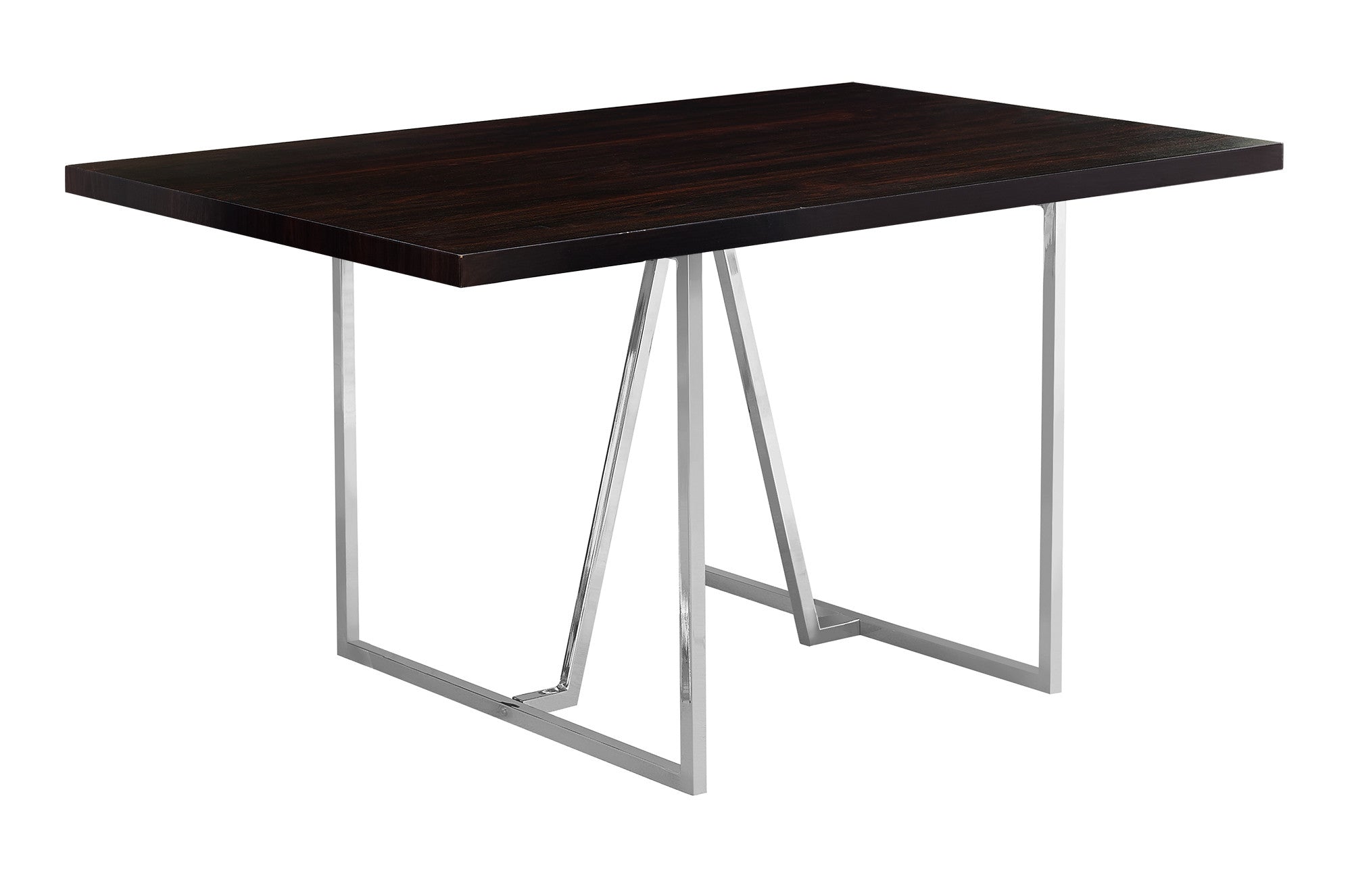 60" Espresso And Silver Solid Wood And Metal Pedestal Base Dining Table