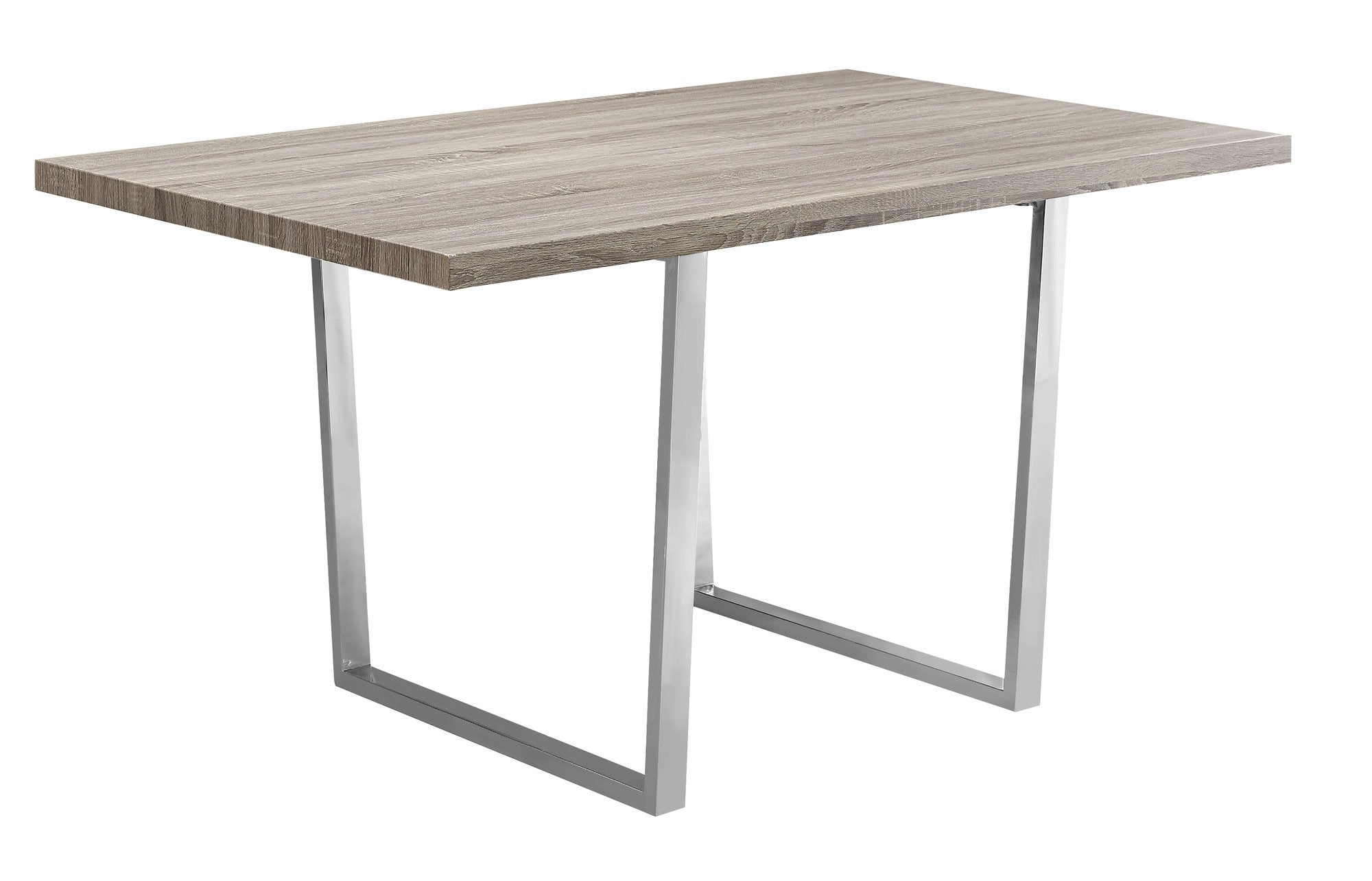 59" Taupe And Silver Solid Wood And Metal Sled Base Dining Table