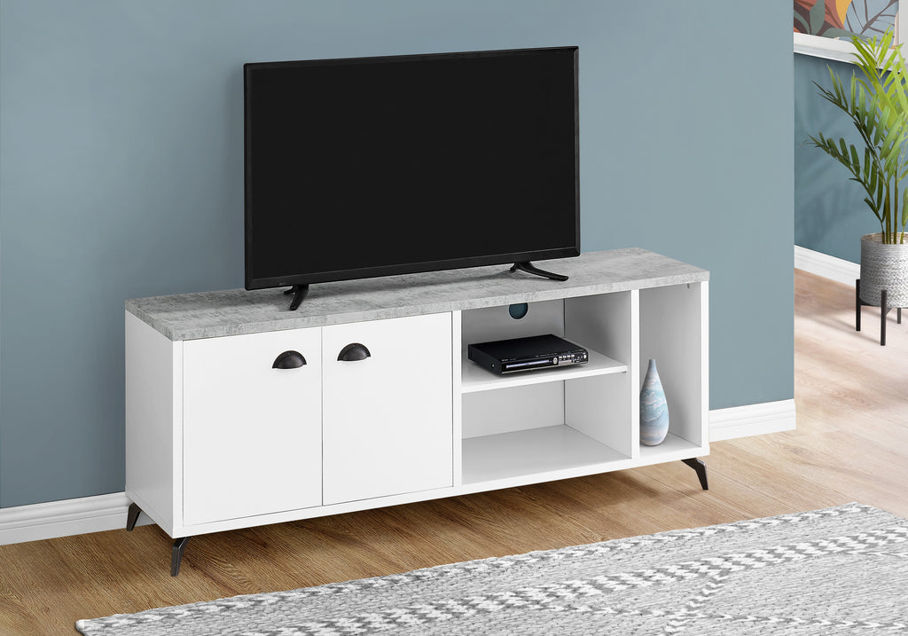 60" White Cabinet Enclosed Storage TV Stand