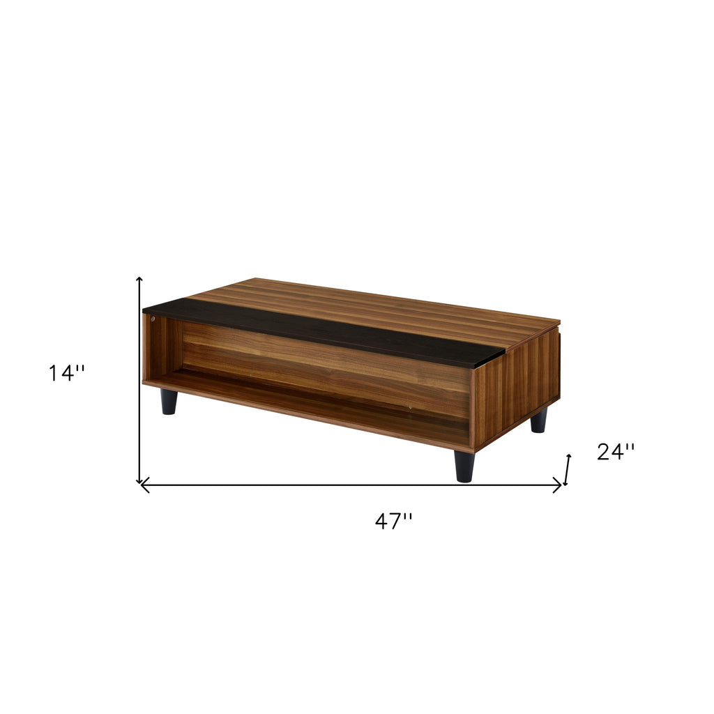 47" Brown and Black And Brown Lift Top Coffee Table With Shelf