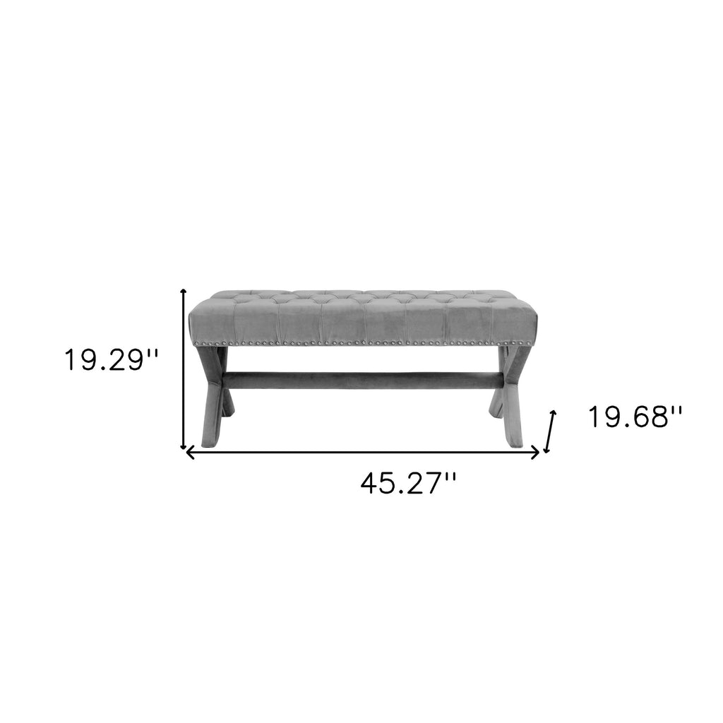 45" Gray Upholstered Velvet Bench