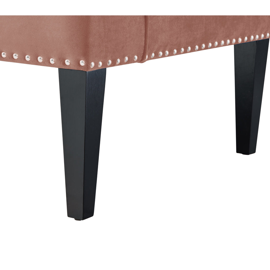 45" Blush And Brown Upholstered Velvet Bench