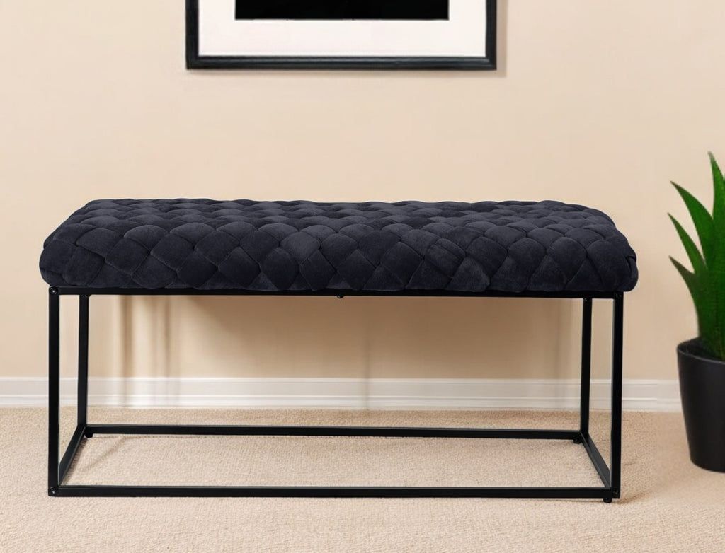 39" Black Upholstered Velvet Bench