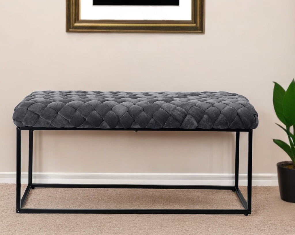 39" Black Upholstered Velvet Bench