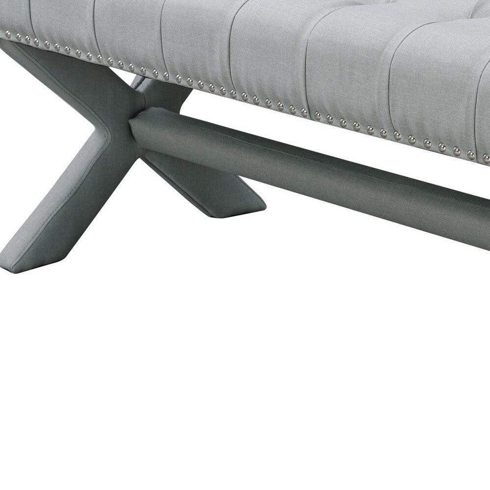 45" Gray Upholstered Velvet Bench