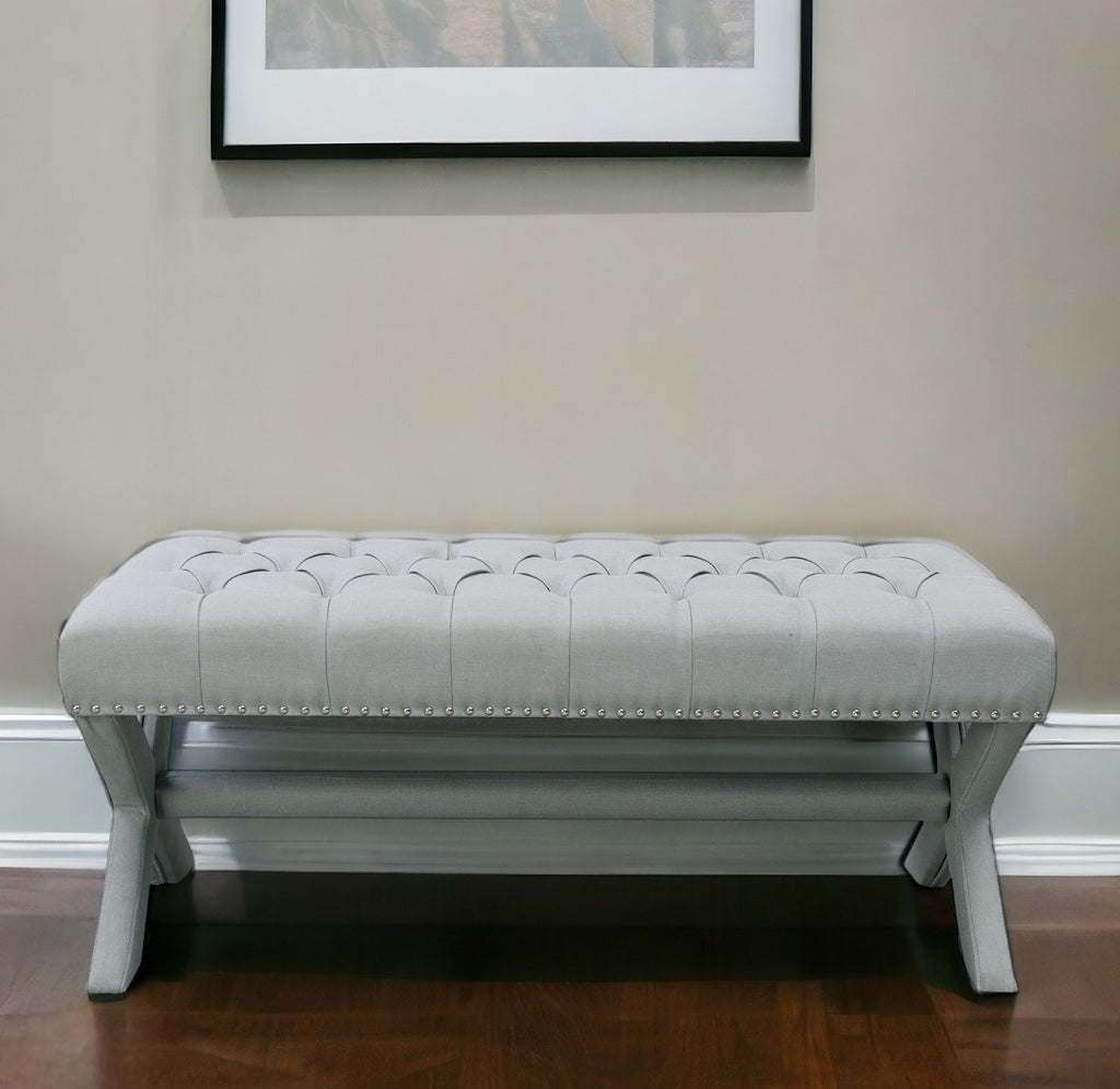 45" Gray Upholstered Velvet Bench