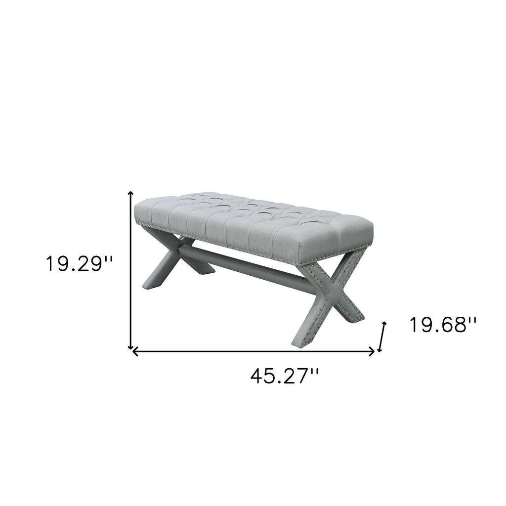 45" Gray Upholstered Velvet Bench