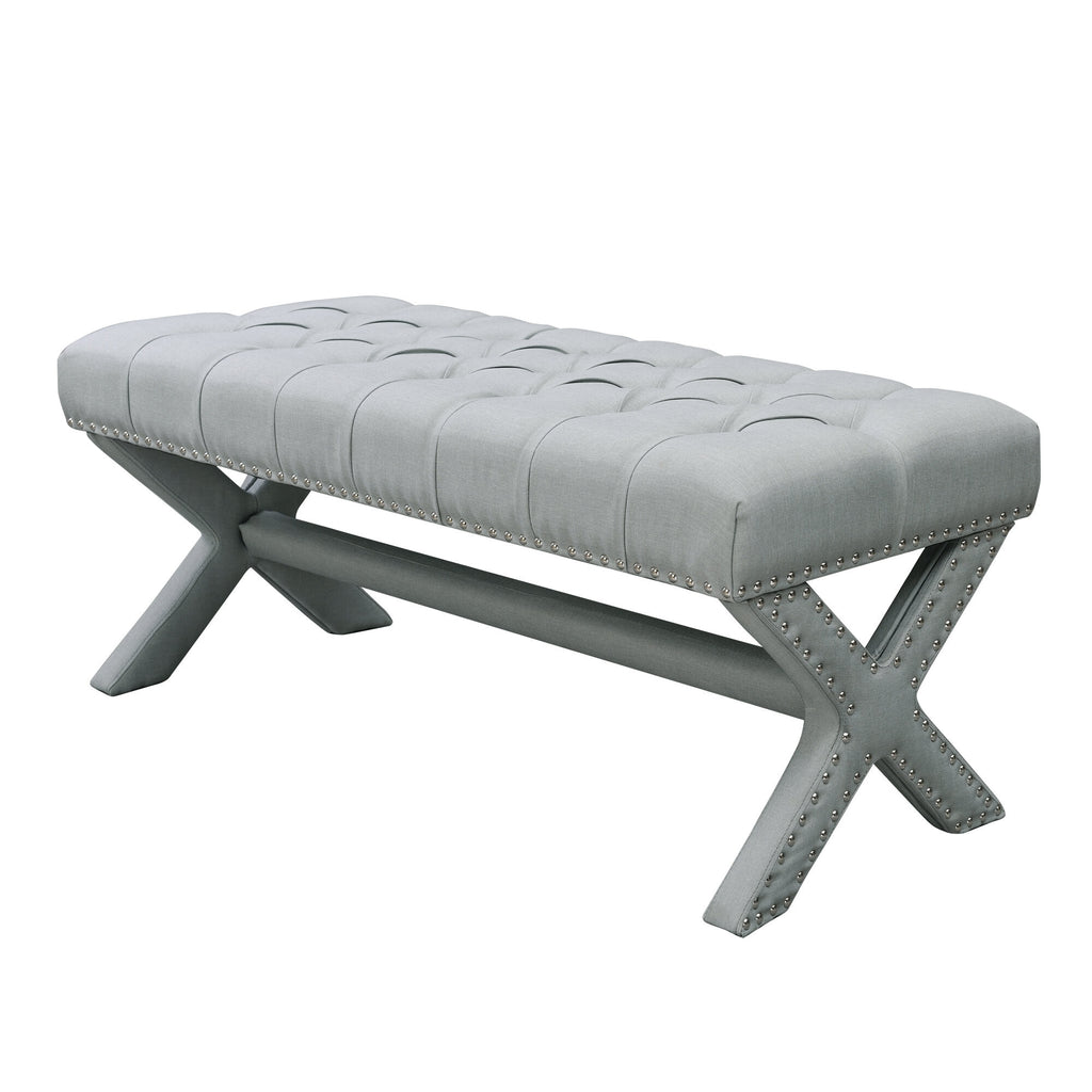 45" Gray Upholstered Velvet Bench