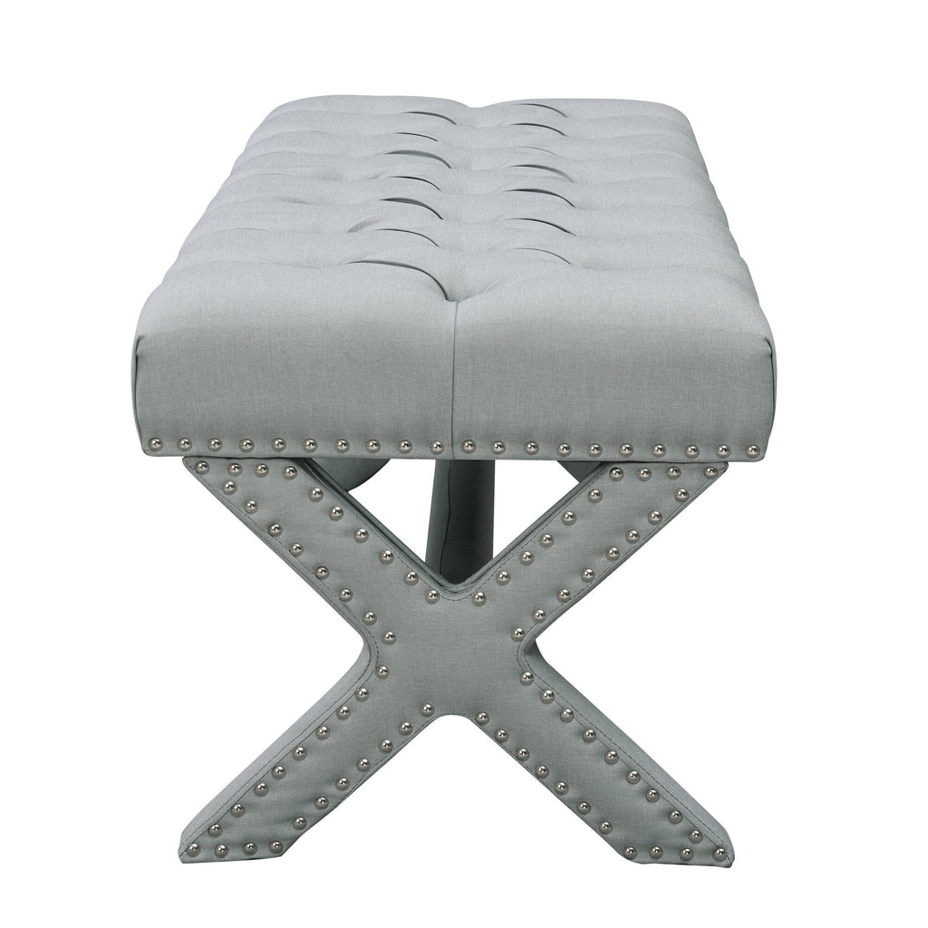 45" Gray Upholstered Velvet Bench