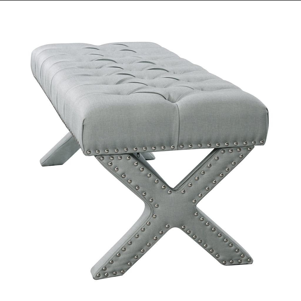 45" Gray Upholstered Velvet Bench