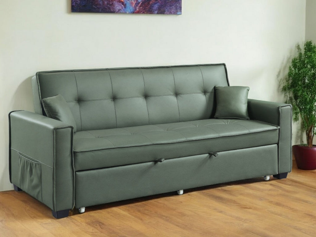 82" Green Velvet Sleeper Sofa And Toss Pillows With Black Legs