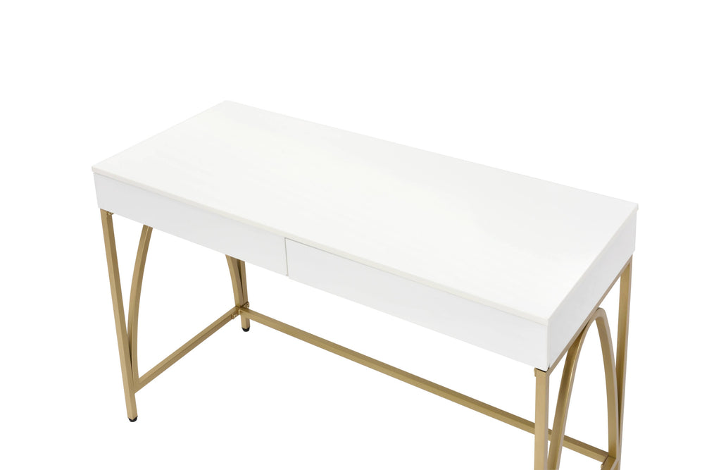 50" White and Gold Writing Desk With Two Drawers