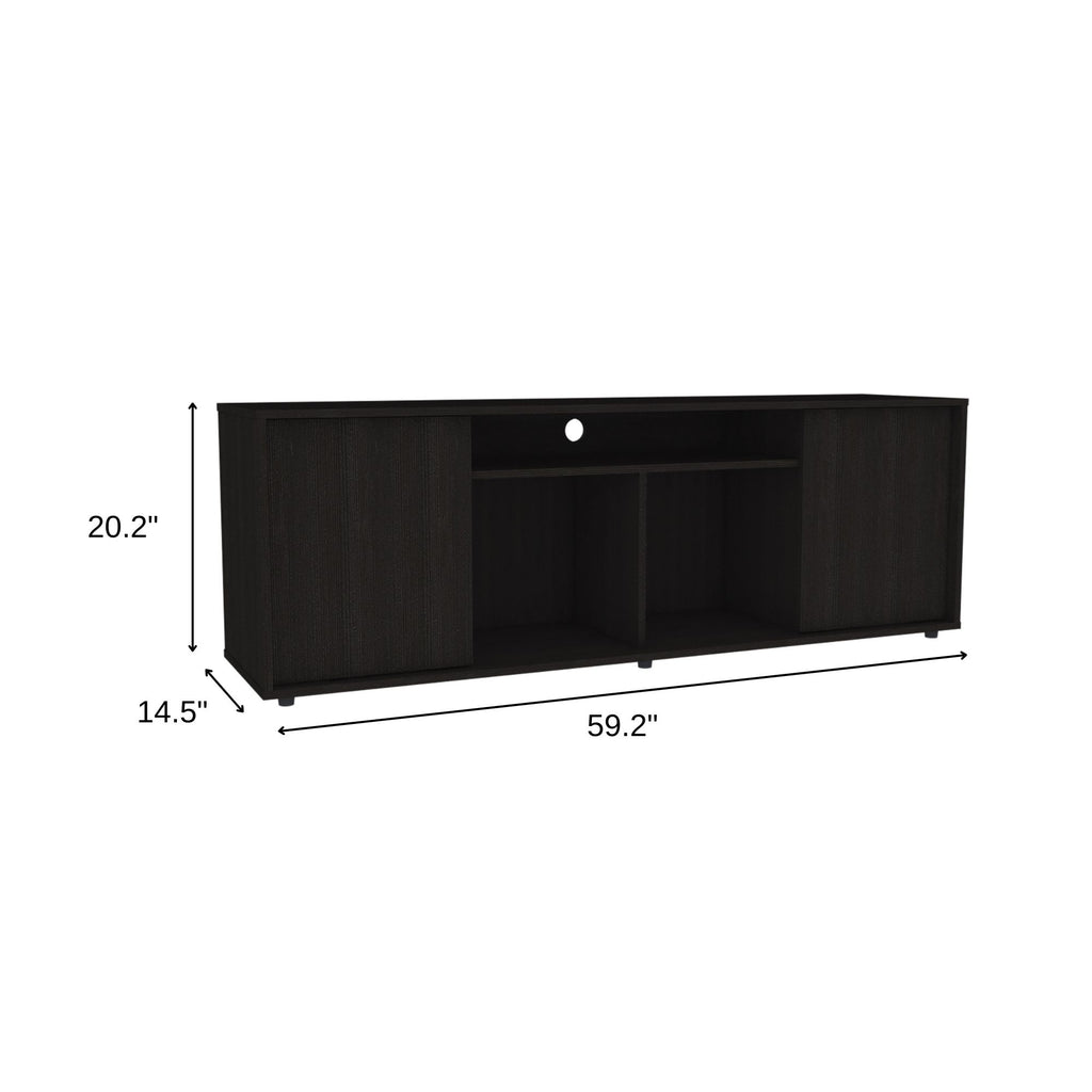 59" Brown and Black Cabinet Enclosed Storage TV Stand