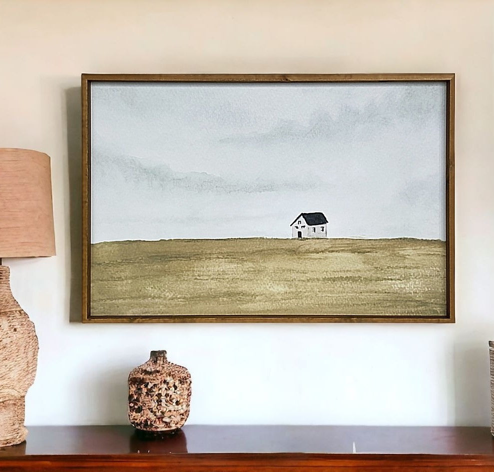 Rural Farm Home Brown Framed Painting Wall Art