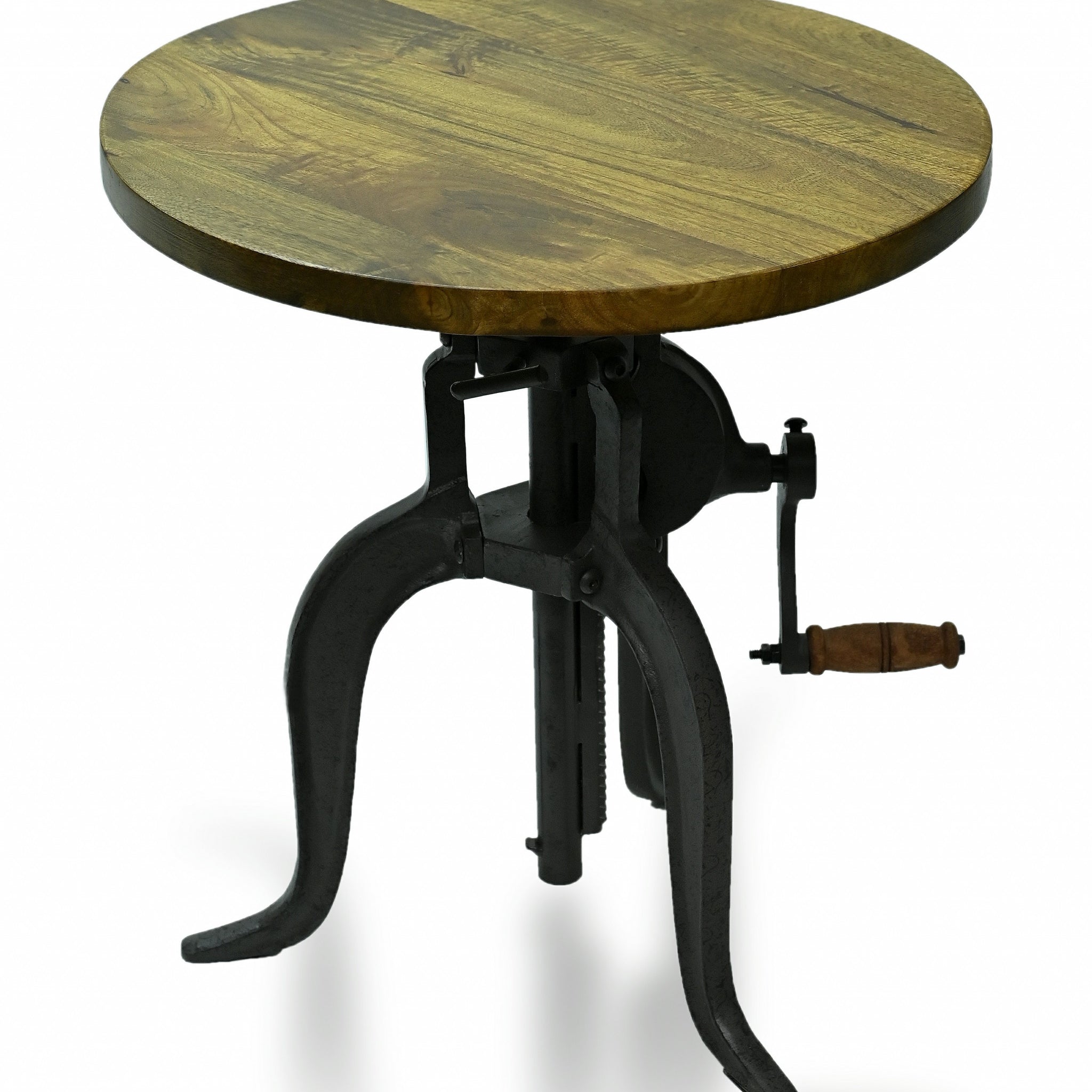 19" Industrial And Oak Solid Wood Round End Table