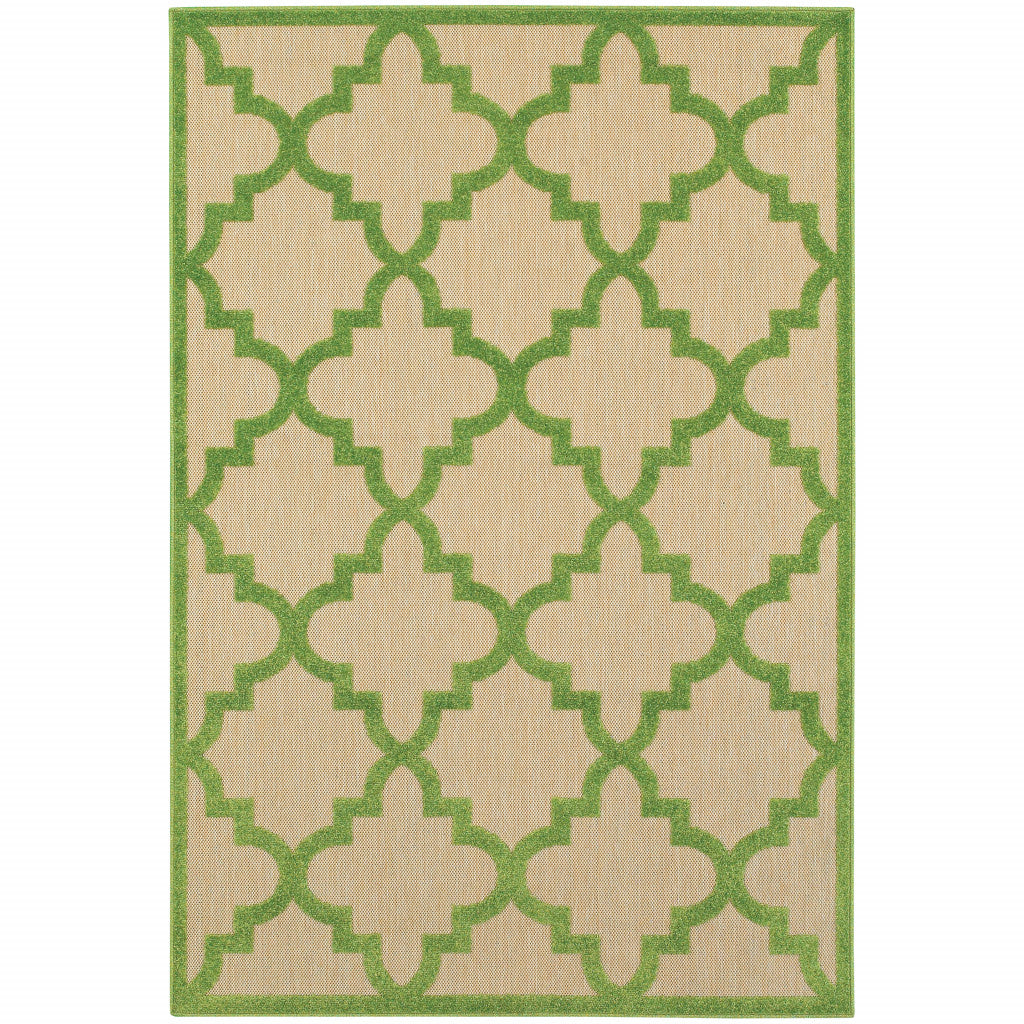 10' X 13' Green Geometric Stain Resistant Indoor Outdoor Area Rug