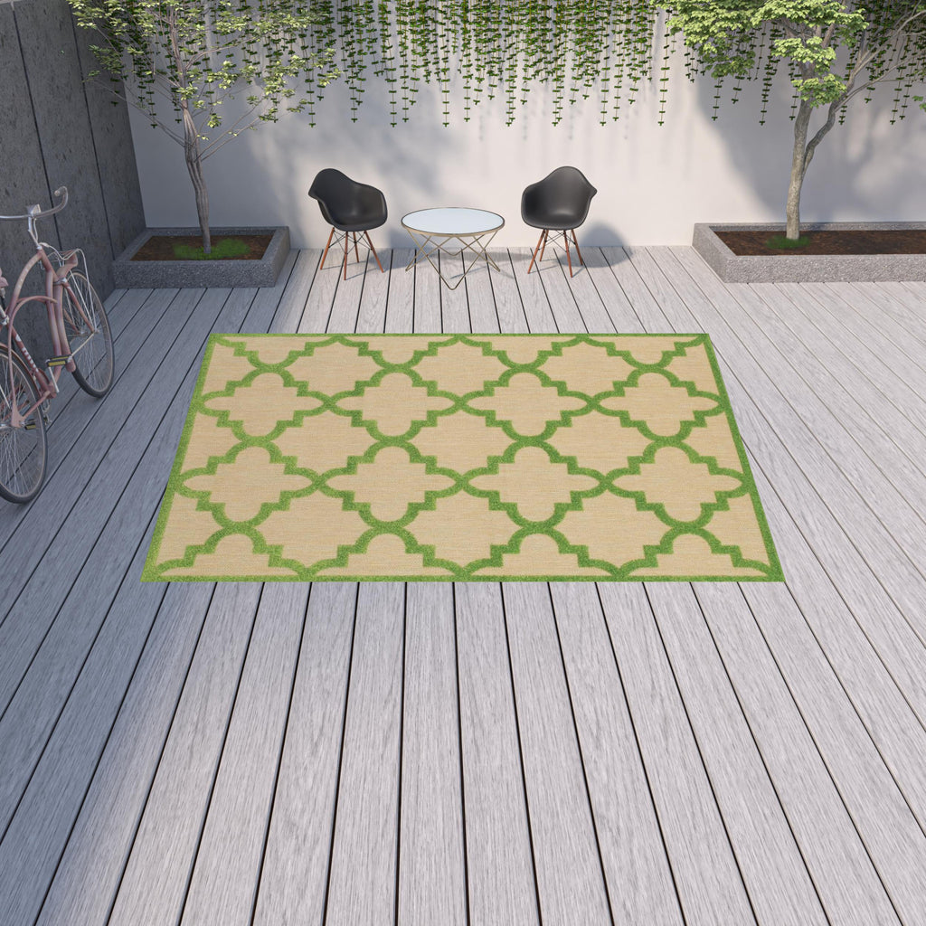 10' X 13' Green Geometric Stain Resistant Indoor Outdoor Area Rug