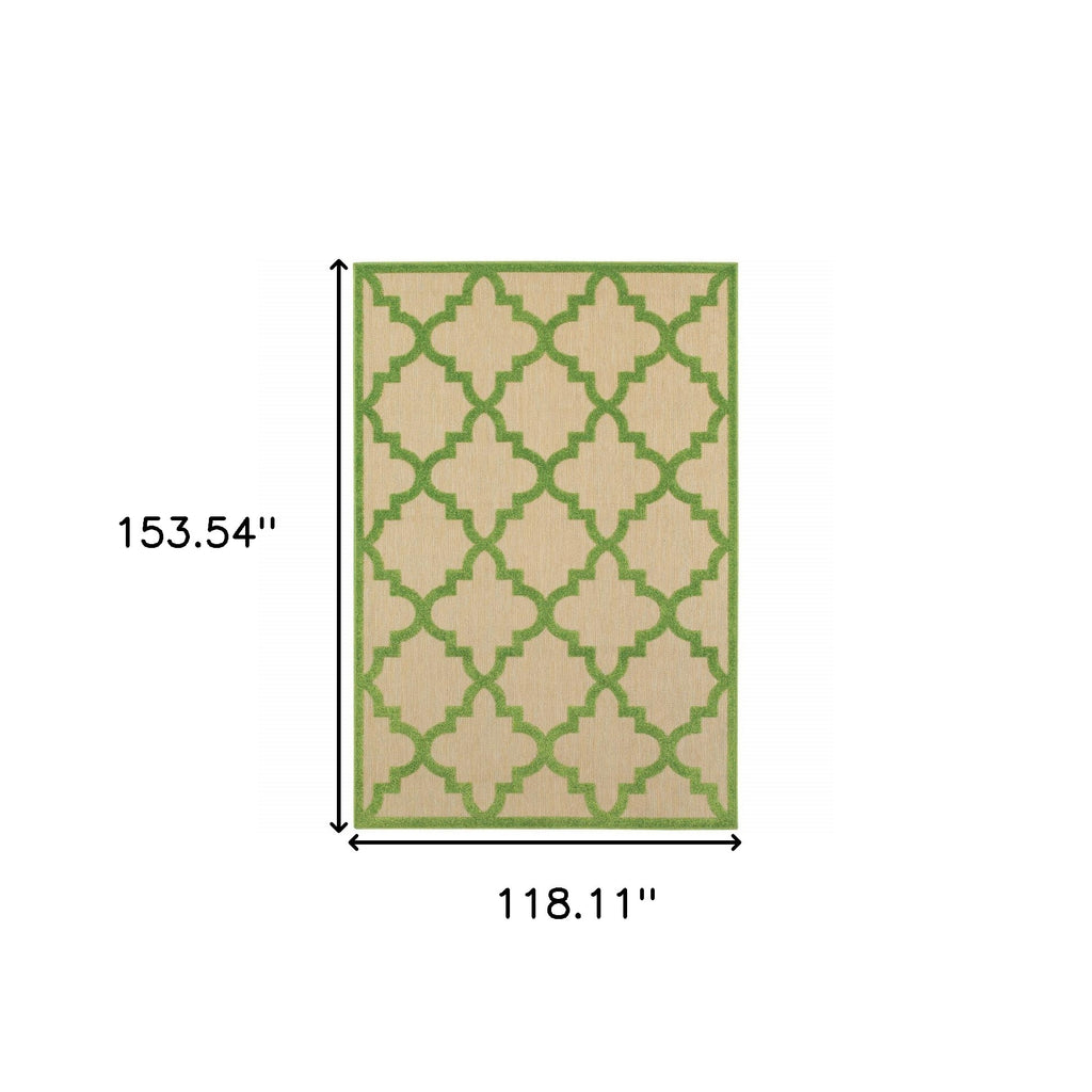 10' X 13' Green Geometric Stain Resistant Indoor Outdoor Area Rug