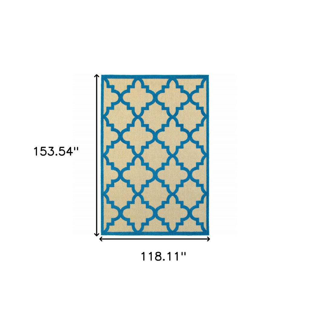 10' X 13' Blue and Beige Geometric Stain Resistant Indoor Outdoor Area Rug