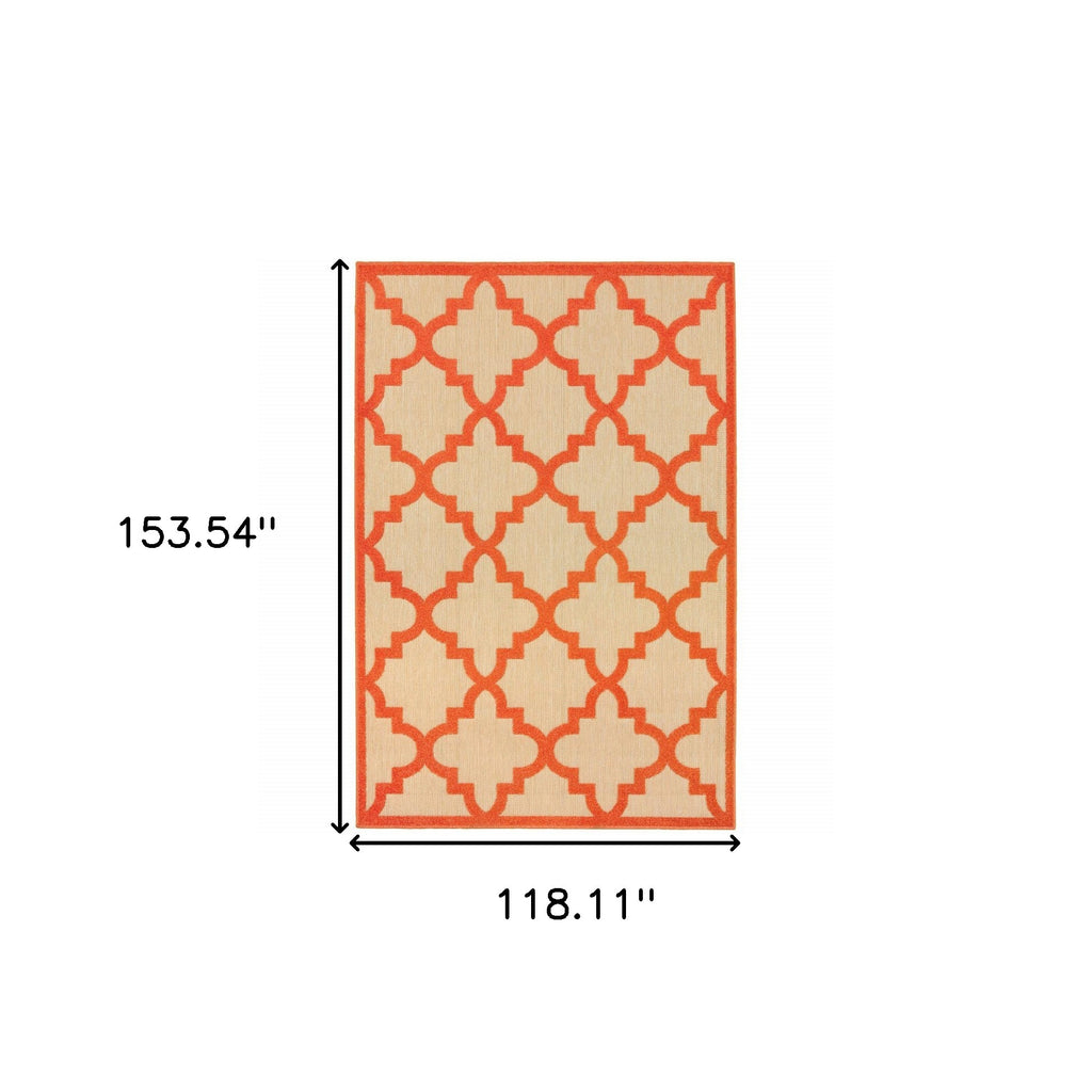 10' X 13' Orange Geometric Stain Resistant Indoor Outdoor Area Rug