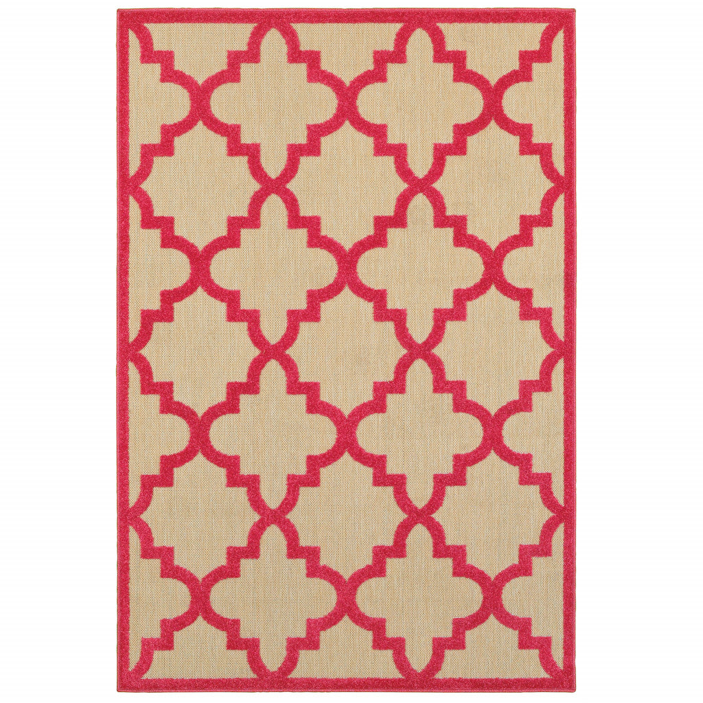 10' X 13' Red Geometric Stain Resistant Indoor Outdoor Area Rug