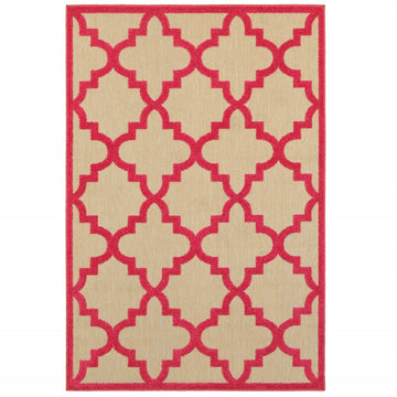 10' X 13' Red Geometric Stain Resistant Indoor Outdoor Area Rug