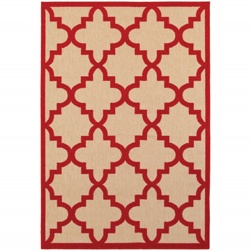 10' X 13' Red Geometric Stain Resistant Indoor Outdoor Area Rug