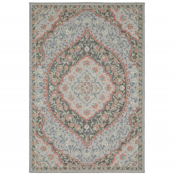 10' X 13' Blue Oriental Stain Resistant Indoor Outdoor Area Rug