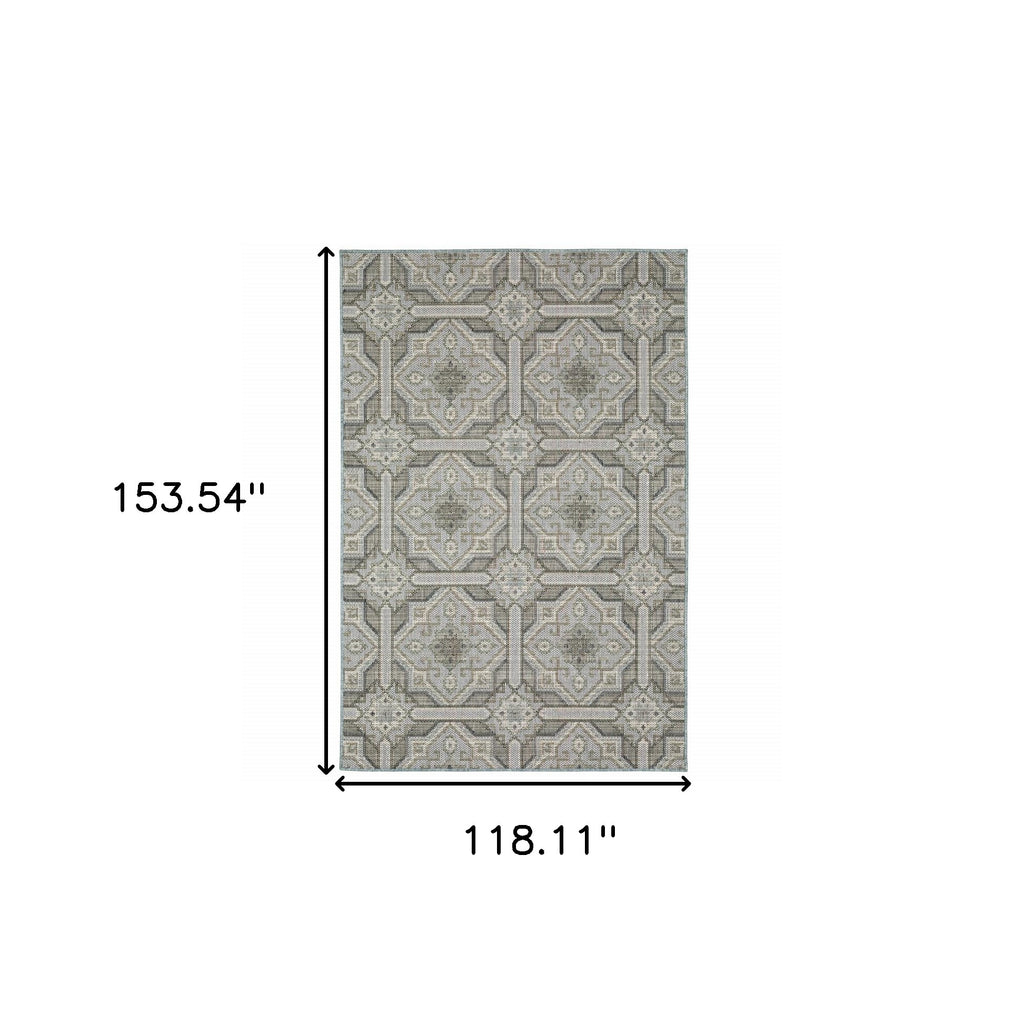 10' X 13' Blue and Gray Geometric Stain Resistant Indoor Outdoor Area Rug