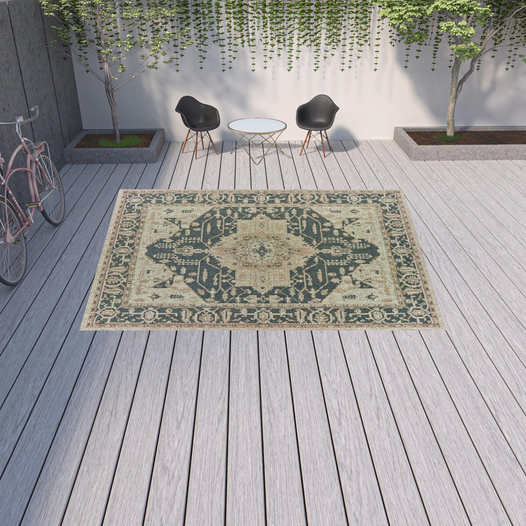 10' X 13' Gray Oriental Stain Resistant Indoor Outdoor Area Rug