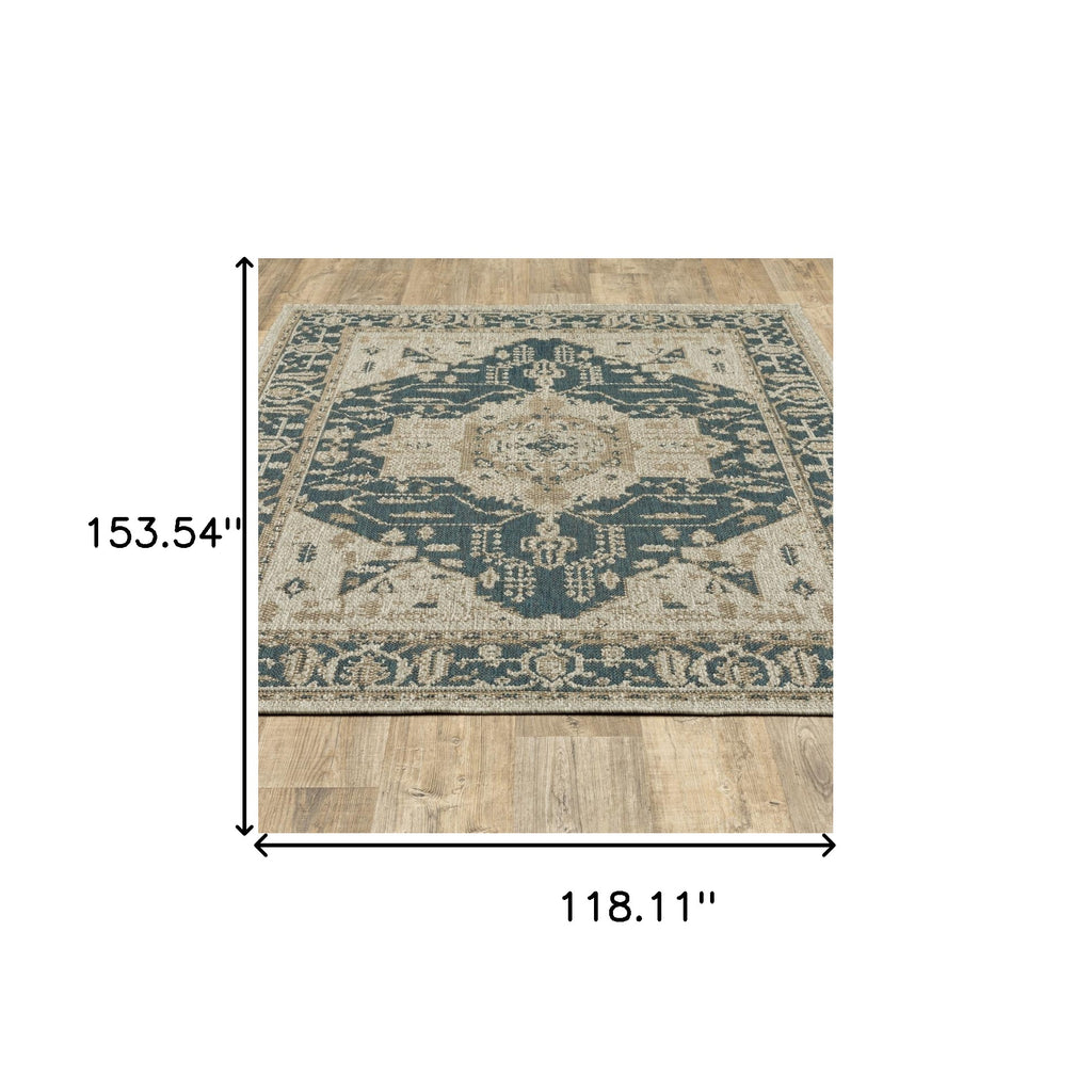 10' X 13' Gray Oriental Stain Resistant Indoor Outdoor Area Rug