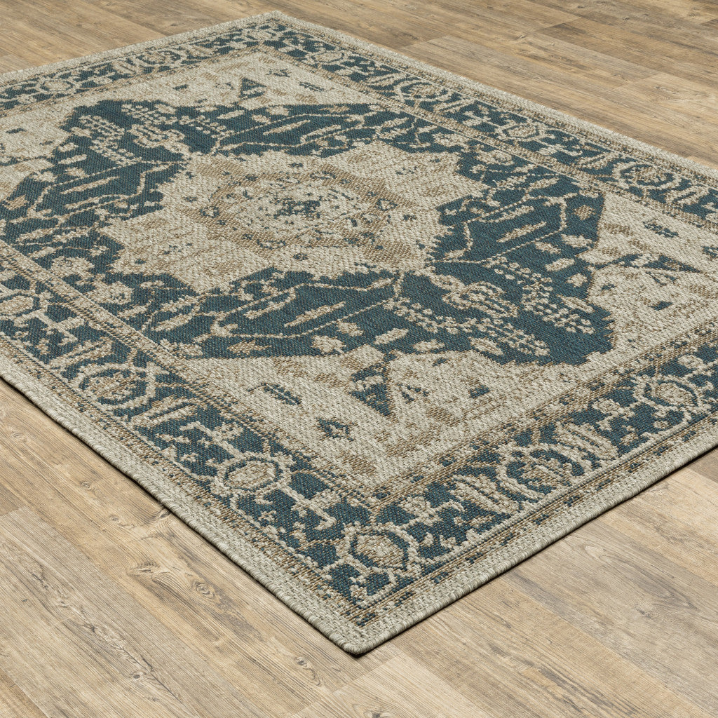 10' X 13' Gray Oriental Stain Resistant Indoor Outdoor Area Rug