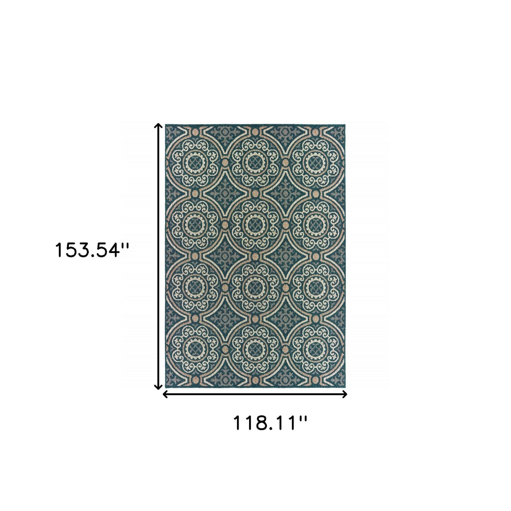 10' X 13' Blue and Gray Geometric Stain Resistant Indoor Outdoor Area Rug