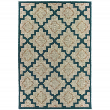 10' X 13' Blue and Gray Geometric Stain Resistant Indoor Outdoor Area Rug