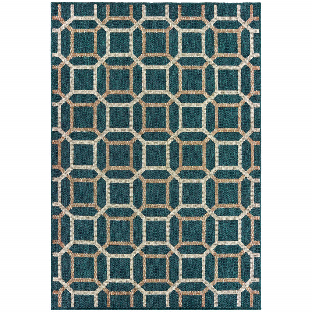 10' X 13' Blue and Gray Geometric Stain Resistant Indoor Outdoor Area Rug